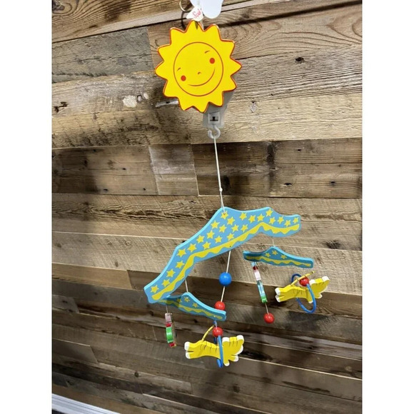 Vintage Sevi Wood Circus Themed Baby Mobile music clowns tigers sun rainbow - Picture 2 of 8